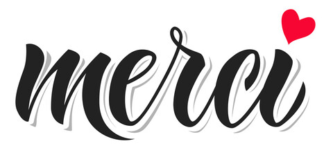 Word Merci with heart in lettering style