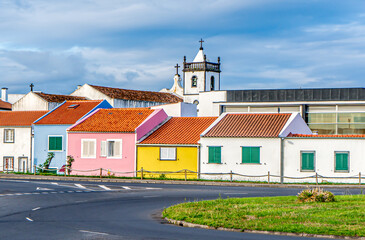 Azores, Sao Miguel Island, typical houses in a small village outside of Ponta Delgada