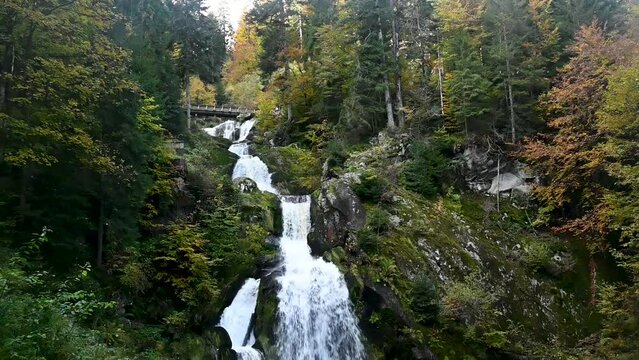 Beautiful Triberg Waterfalls in the colorful Black Forest of Germany during autumn.