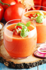 Cold Spanish soup Gazpacho served in glasses