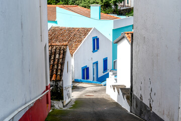 Azores, island of Sao Miguel, small street in the village of of Ribeira Grande.