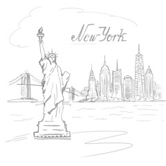 New York view illustration isolated on white background, design element for banner, postcard, invitation.