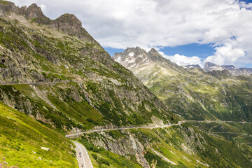 Fototapeta na wymiar High mountain road through the Susten Pass in the Swiss Alps
