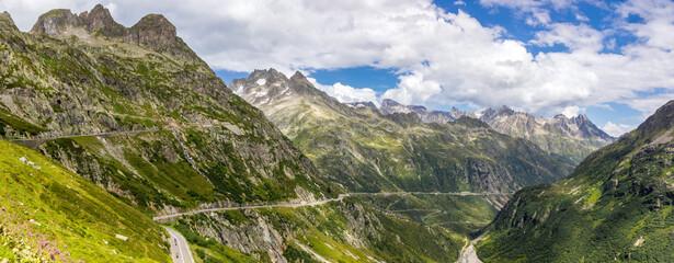 High mountain road through the Susten Pass in the Swiss Alps