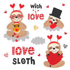 set of isolated love sloth with hearts © nataka