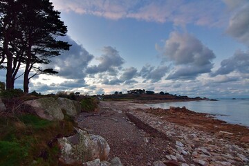 Beautiful seascape of Brittany at Plougrescant. France