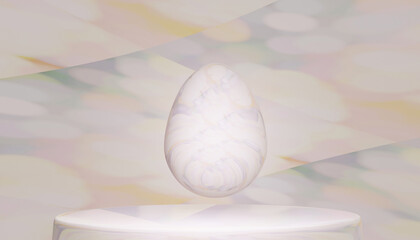One Marble Decorative Egg on Marble Stage Scene, eastertime, 3d render