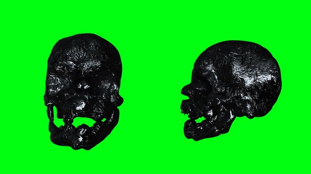 Skull dark materia animation. oil surface. Realistic 4k animation.