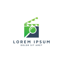 movie and magnifying glass negative space logo design