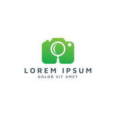 camera and magnifying glass negative space logo design
