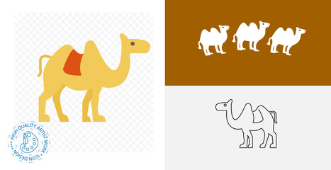 Camel isolated vector icon. animal flat, solid and line design element