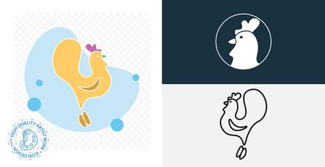 Cock isolated vector icon. animal flat, solid and line design element