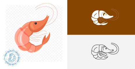 shrimp isolated vector icon. animal flat, solid and line design element