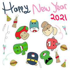 Fototapeta na wymiar The funny Doodles have New Year Party