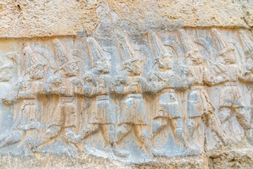 Relief of the Twelve Gods in Yazilikaya in Hattusa, ancient capital of the Hittite Civilization - Corum, Turkey