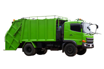 Garbage trucks into waste emptying containers for waste disposal in Thailand isolate on white background, Clipping path. © Oporty786