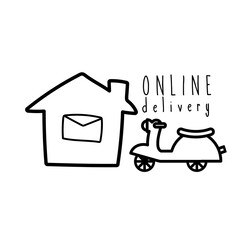 online delivery lettering campaign with house and motorcycle line style
