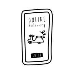 online delivery lettering campaign with smartphone and motorcycle line style