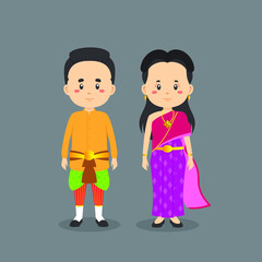 Couple Character Wearing Thailand Traditional Dress