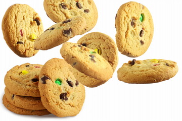 traditional homemade healthy tea time snack oatmeal cookies with flying or falling cookies 