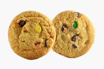 closeup traditional homemade healthy tea time snack oatmeal cookies in white background
