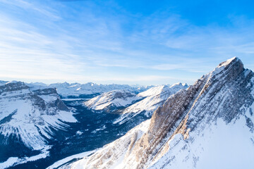 Aerial view of the Canadian rockies mountains in the Banff national park, Canada