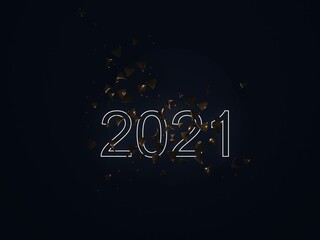 Fototapeta na wymiar 3dd rendering of new year 2021 model in dark tones color scheme