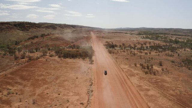 Aerial view of 4x4 in the outback.