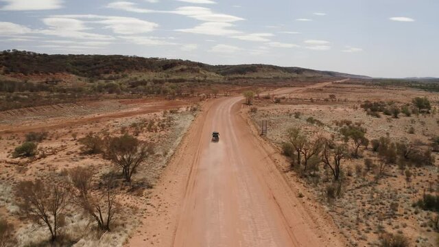 Aerial view of 4x4 in the outback.