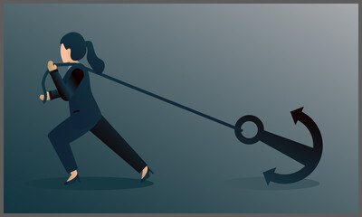 
vector flat illustration of business women pulling anchors