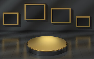 Empty product platform with shadow on the wall, 3d rendering.