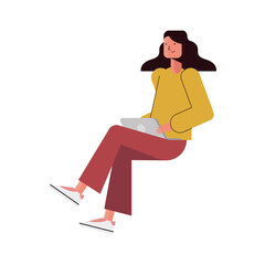 Woman cartoon sitting with laptop vector design