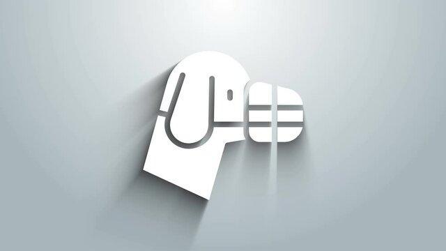 White Dog in muzzle icon isolated on grey background. Accessory for dog. 4K Video motion graphic animation
