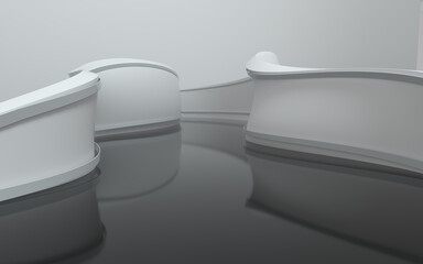 Empty floor with curve geometric wall, 3d rendering.