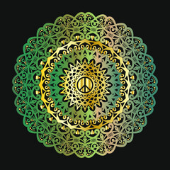 Peace logo on mandala ornament editable vector element for luxuy background. Eps 10