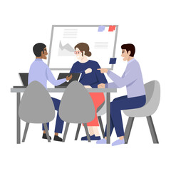 Business team meeting flat vector illustration isolated on white background