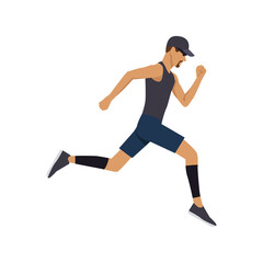 Fototapeta na wymiar Running people. Man in sports clothes on marathon race, athletics event, sports group jogging, web banner design vector fitness concept