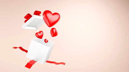Red heart with gift box , 3D render