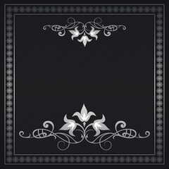 Black vintage background with silver border.