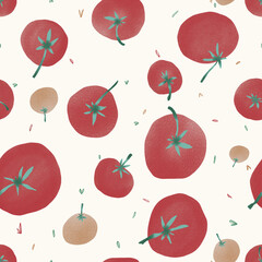 Seamless texture of tomatoes. Hand drawn sketch painting on simple background. 