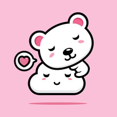 Obraz premium cute bear character design hugging cute cloud