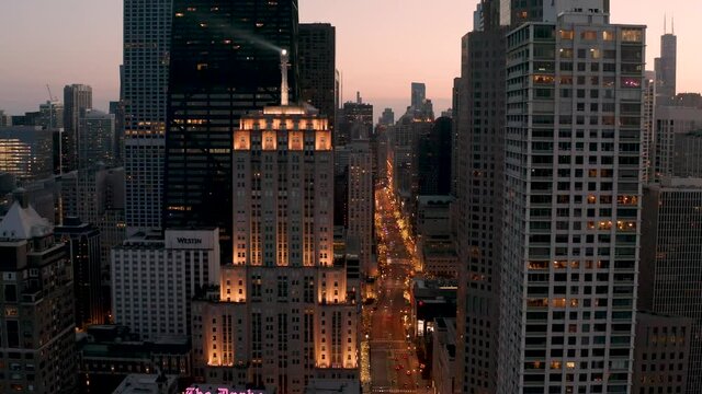 Aerial View of Magnificent Mile at Dusk - Chicago