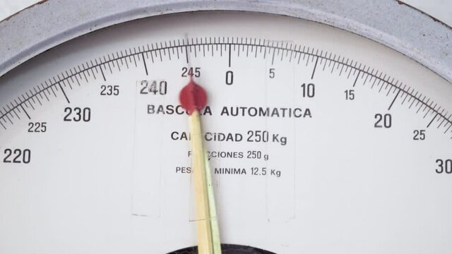 Close up of a analog weight scale.