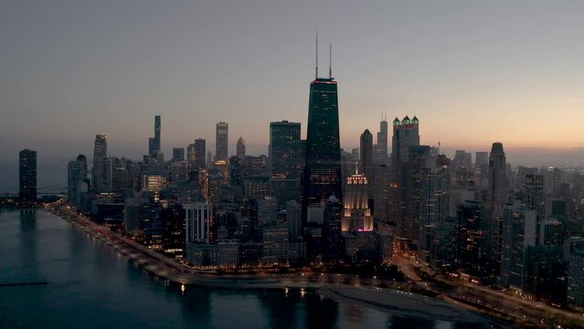 Chicago Skyline at Dusk - Aerial