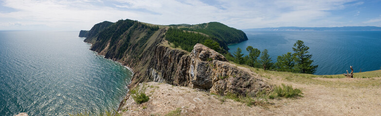 Fototapeta na wymiar View of Olkhon Island from Cape Khoboy, Baikal.