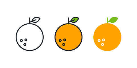 Orange icon. Linear color icon, contour, shape, outline. Thin line. Modern minimalistic design. Vector set. Illustrations of fruits