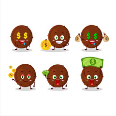 Coconut cartoon character with cute emoticon bring money