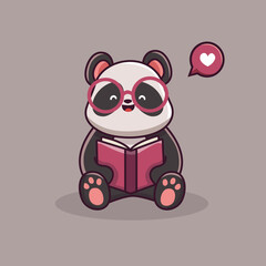 cute panda reading book. cute animals character. back to school