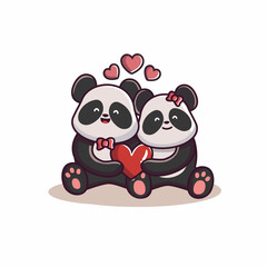 valentine's day couple of panda character. cute animal couples