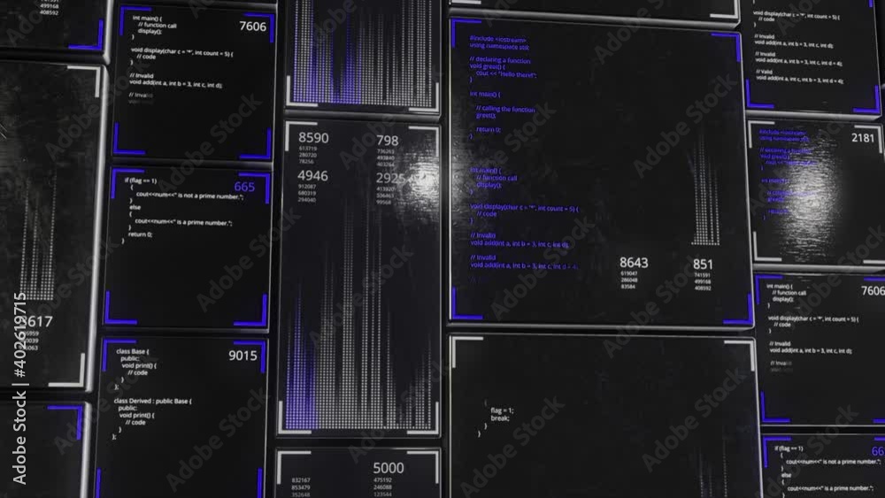 Poster abstract data moves in the form of vertical rows of screens flowing into different directions. anima